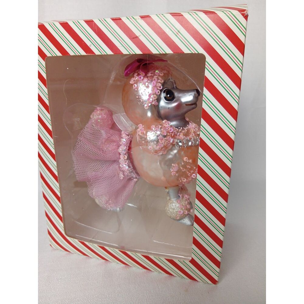 Ciao Ciao Pet Collection Pink Poodle Christmas Ornament Sequin Tutu Boxed